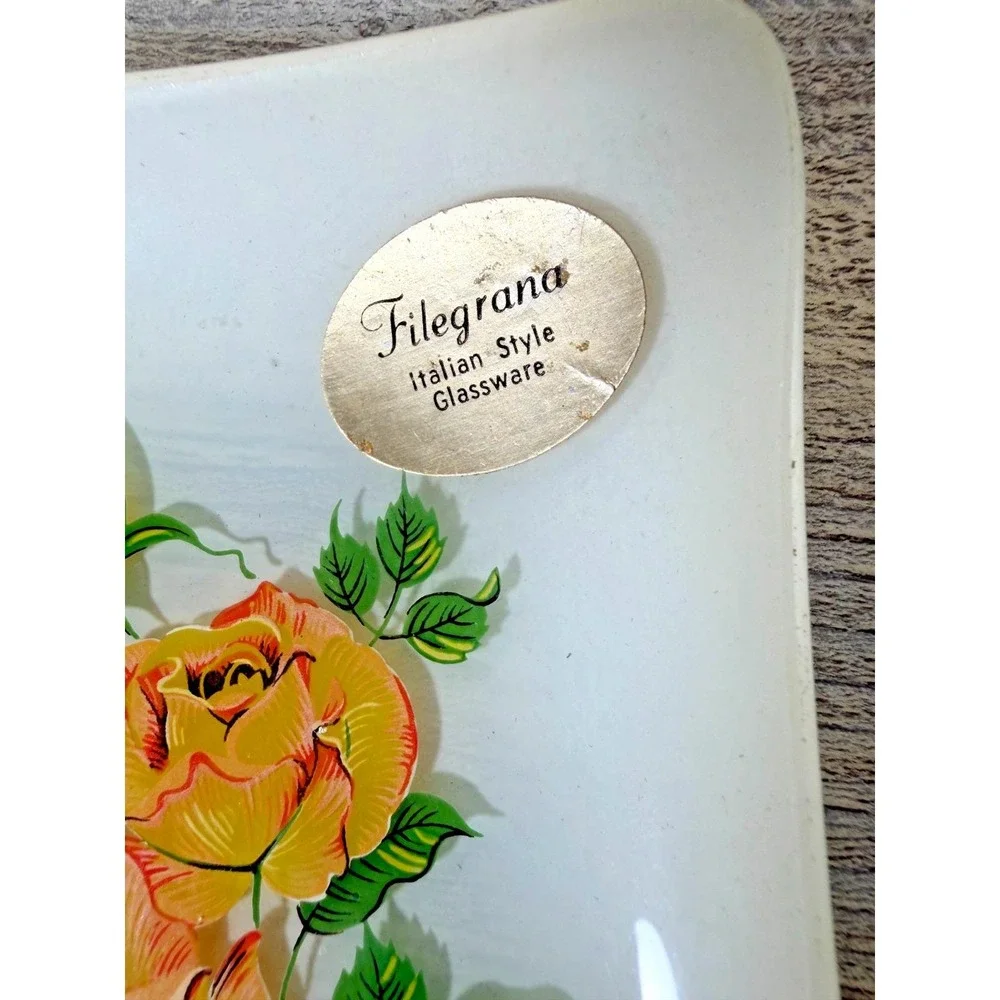 Filegrana Italian Style Glassware Trinket Pin Dish Plate Hand Painted 5